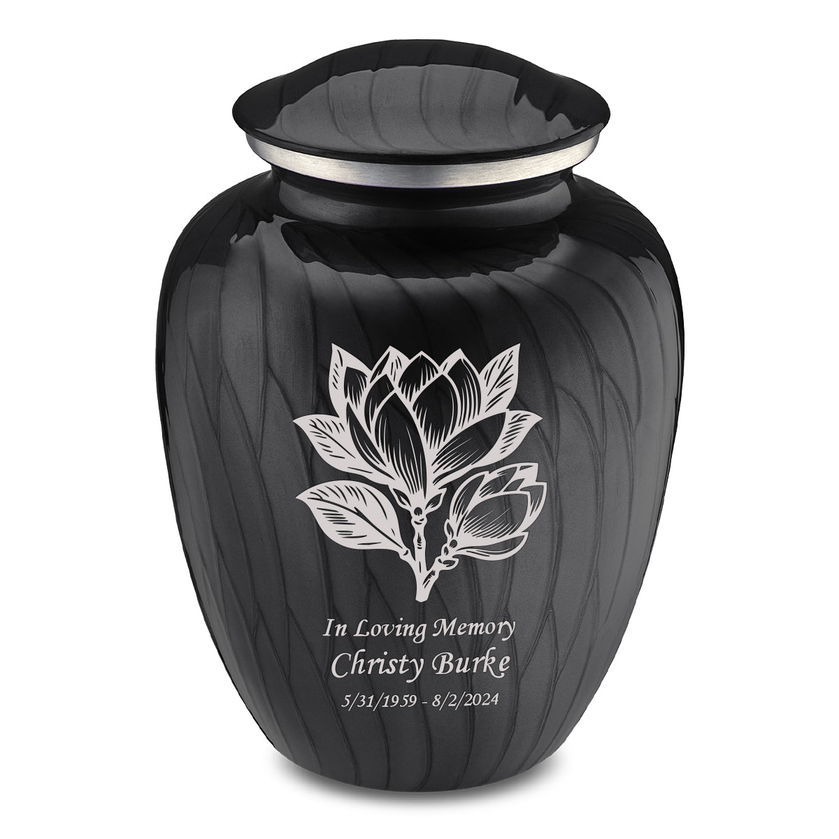 Adult Embrace Pearl Black Magnolia Flower Cremation Urn