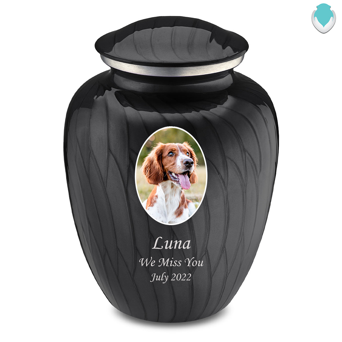 Adult Pet Embrace Pearl Black Portrait Cremation Urn