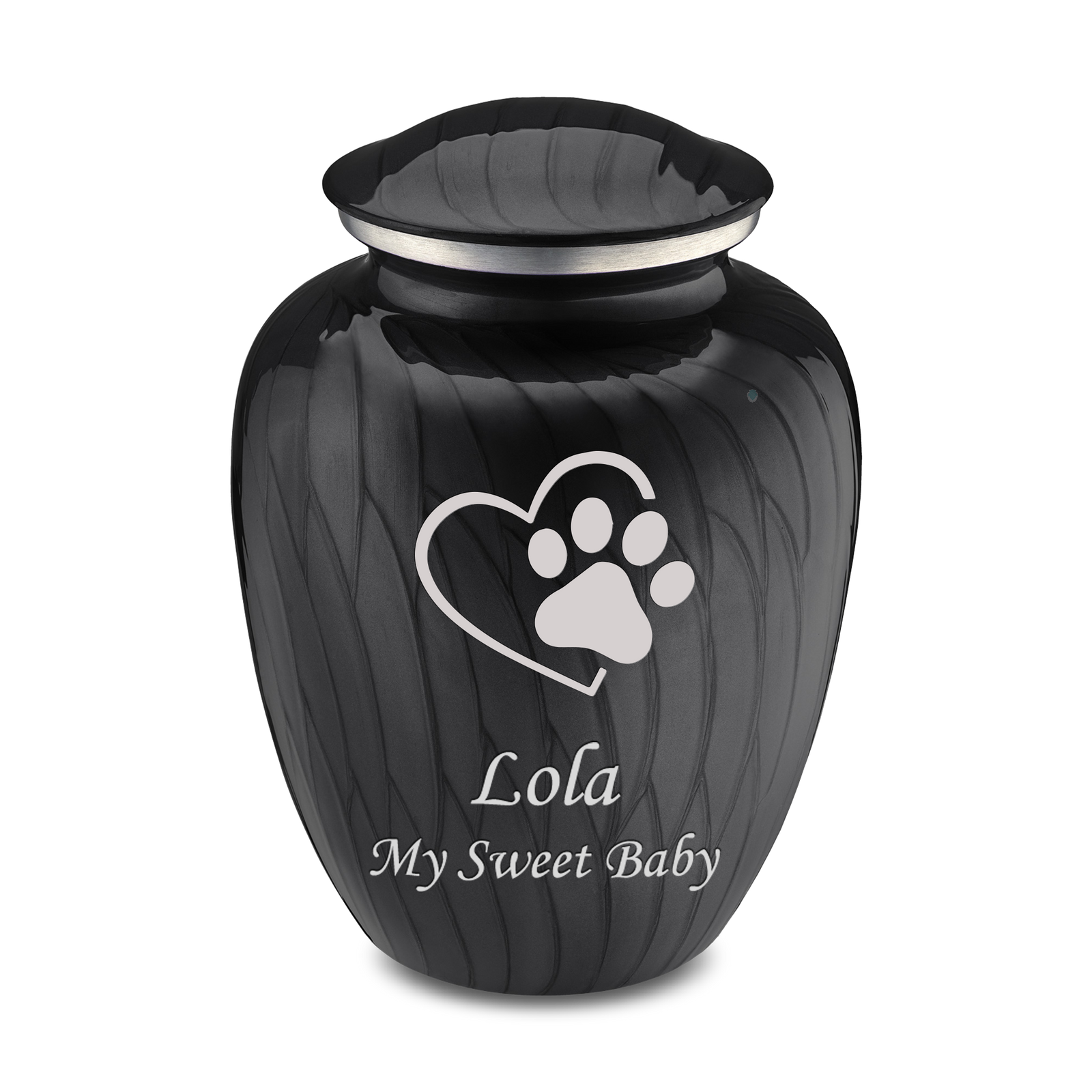 Large Embrace Pearl Black Single Paw Heart Pet Cremation Urn