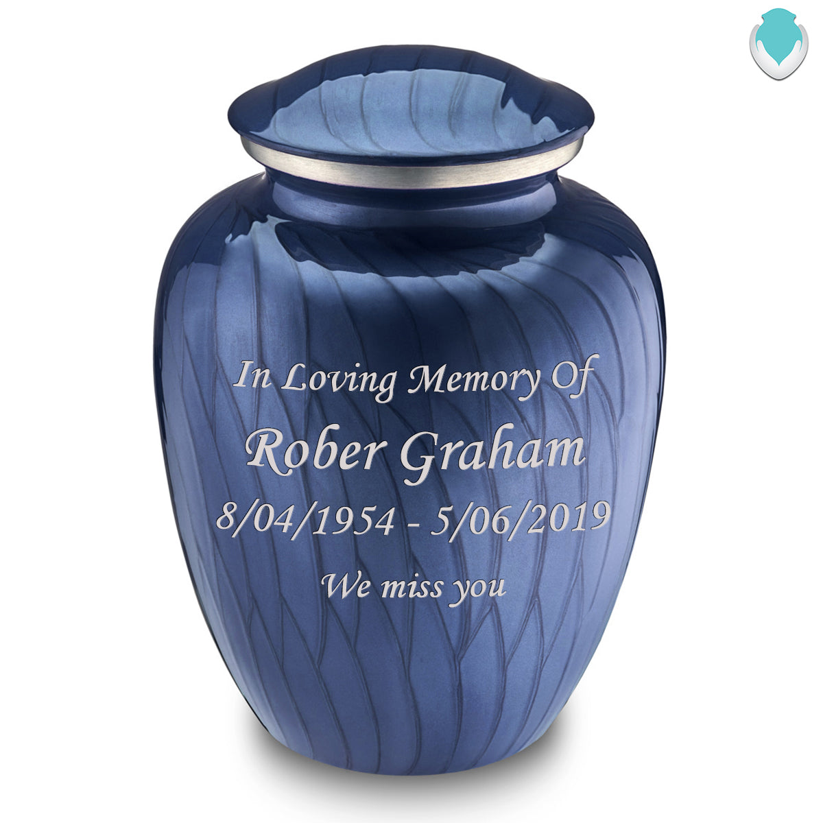Adult Embrace Pearl Cobalt Blue Custom Engraved Cremation Urn