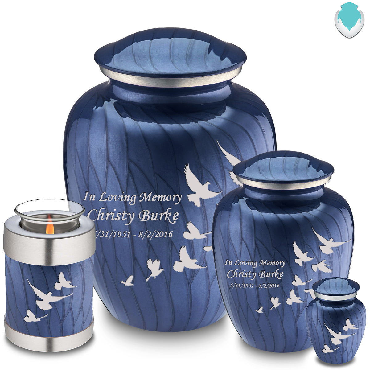 Adult Embrace Pearl Cobalt Blue Doves Cremation Urn
