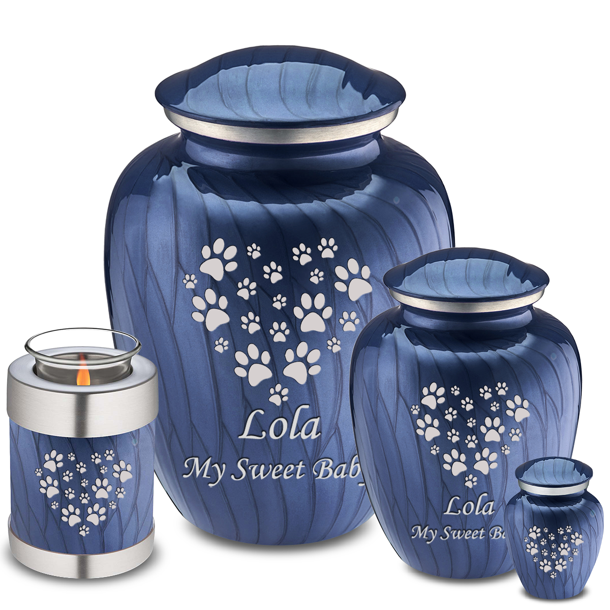 Large Embrace Pearl Cobalt Blue Heart Paws Pet Cremation Urn
