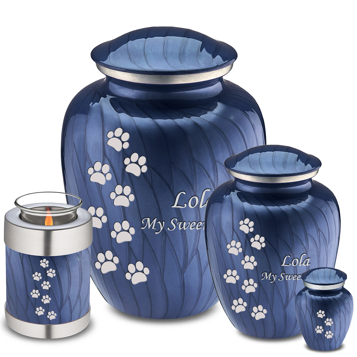 Medium Embrace Pearl Cobalt Blue Walking Paws Pet Cremation Urn