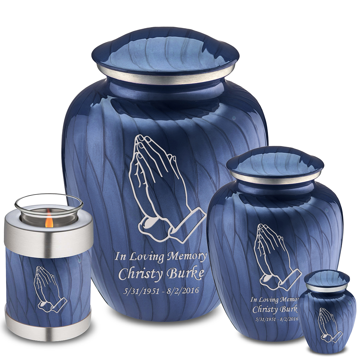 Keepsake Embrace Pearl Cobalt Blue Praying Hands Cremation Urn