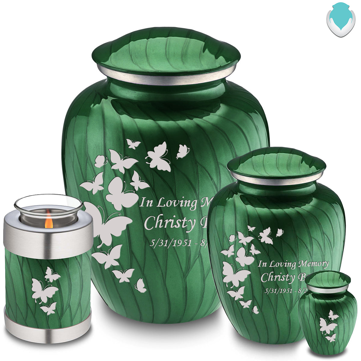 Medium Embrace Pearl Green Butterfly Cremation Urn