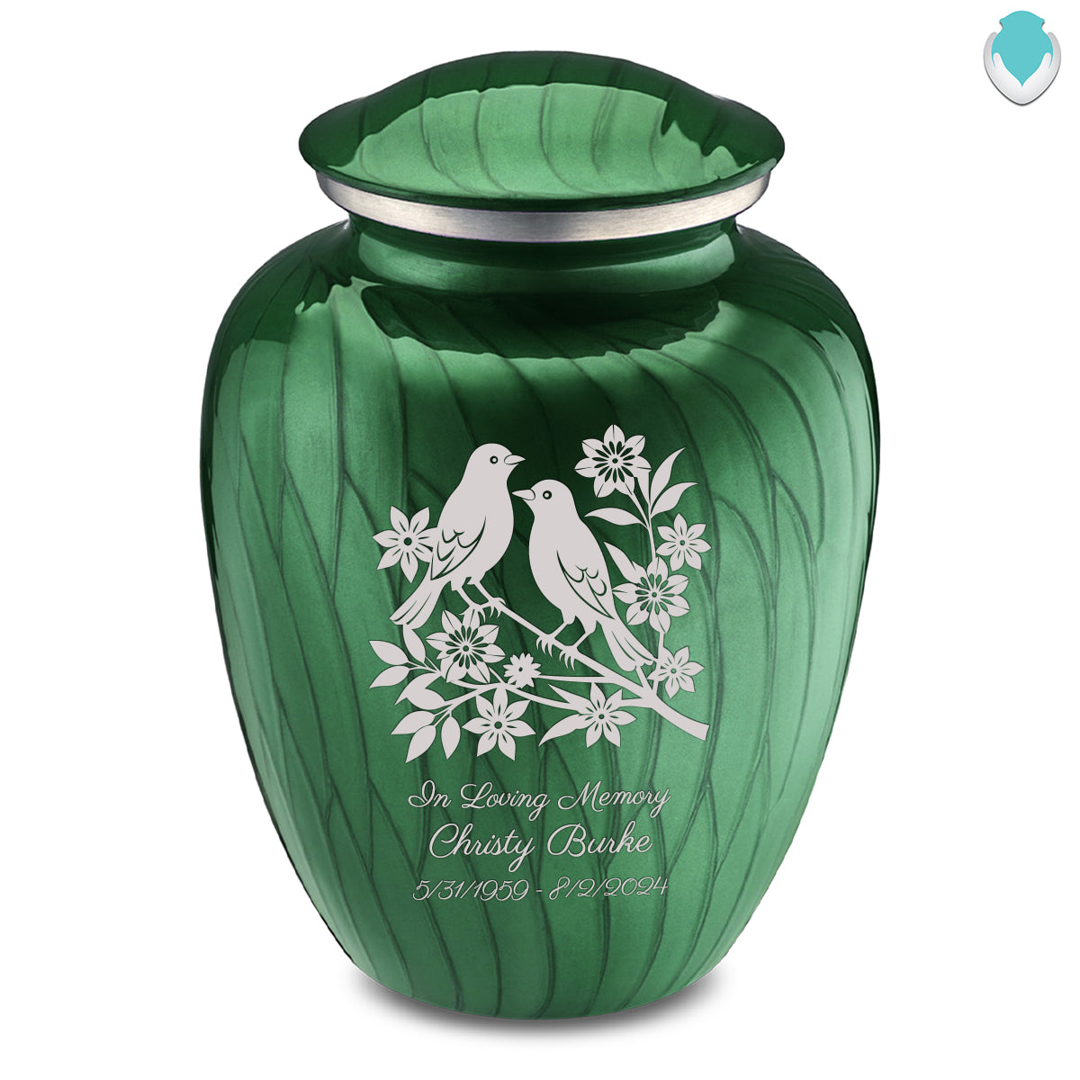 Adult Embrace Pearl Green Songbirds Cremation Urn