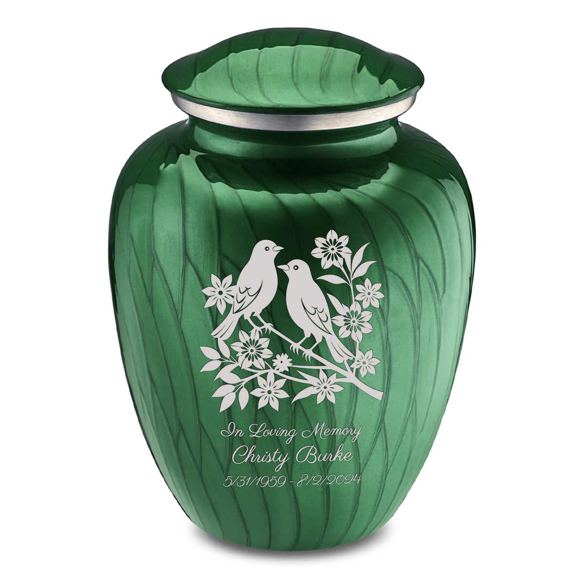 Adult Embrace Pearl Green Songbirds Cremation Urn