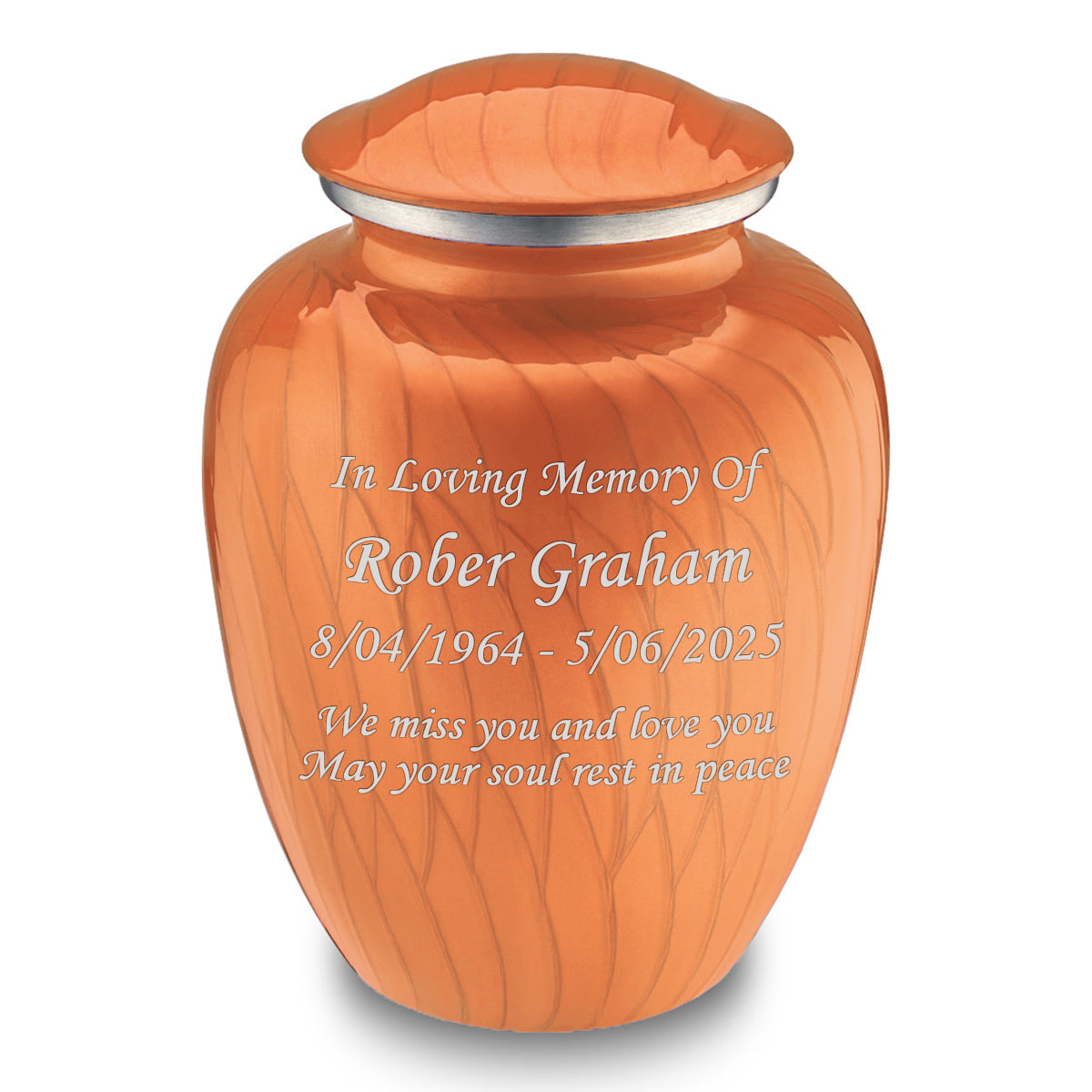 Adult Embrace Pearl Orange Custom Engraved Cremation Urn