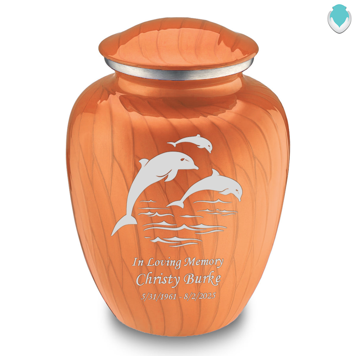 Adult Embrace Pearl Orange Dolphin Cremation Urn