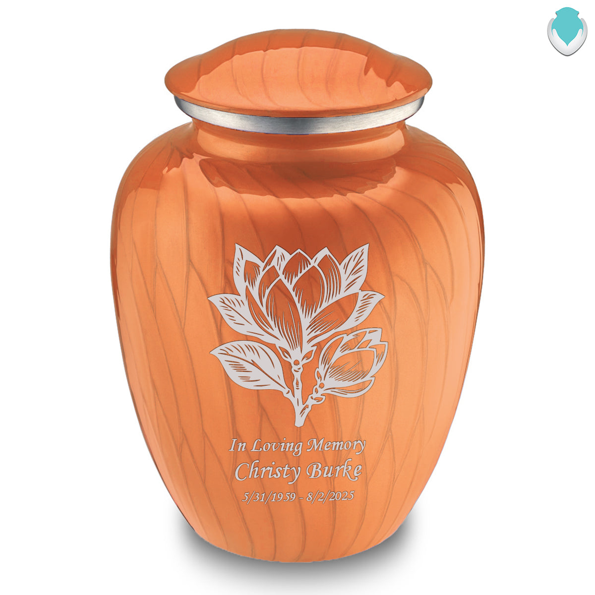 Adult Embrace Pearl Orange Magnolia Flower Cremation Urn