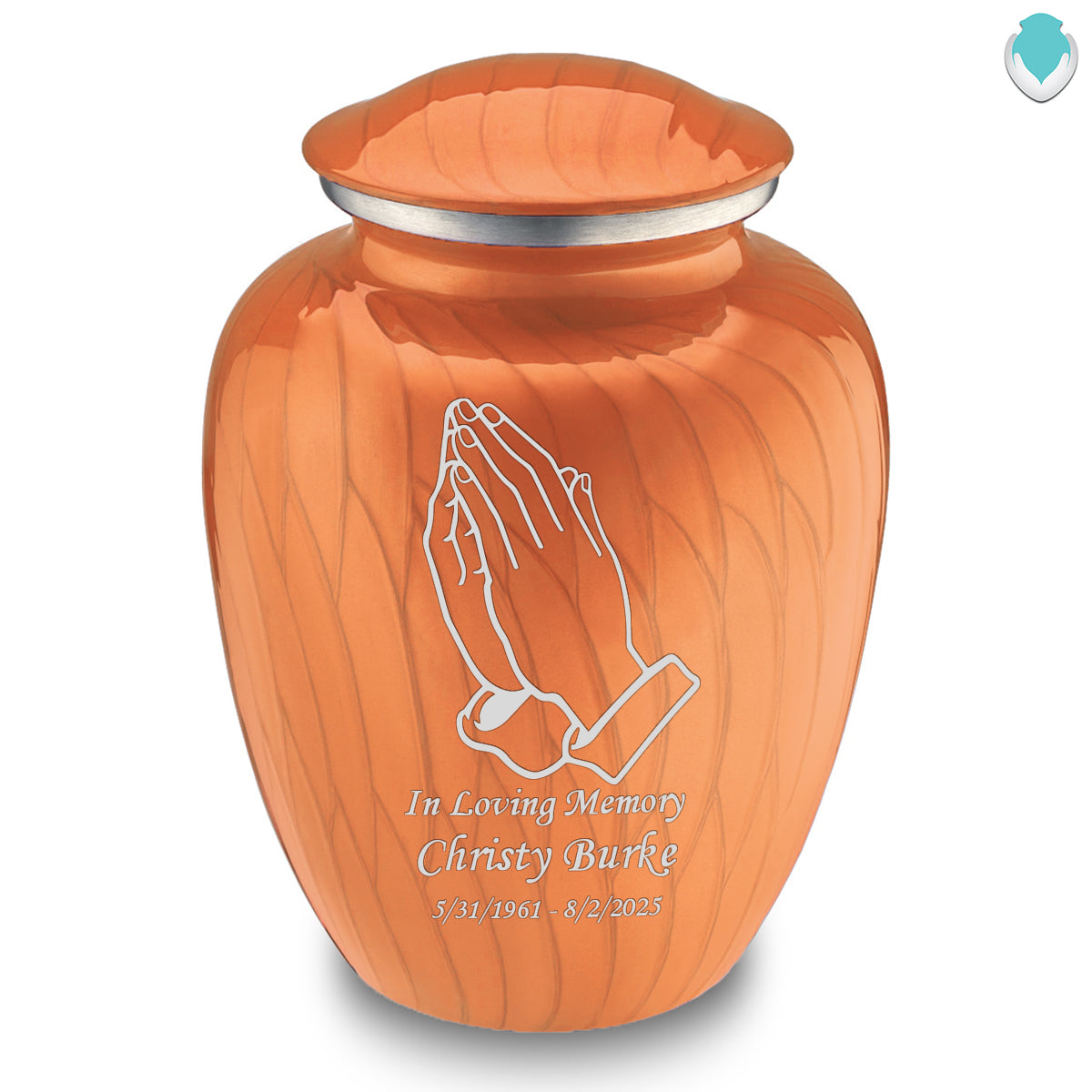Adult Embrace Pearl Orange Praying Hands Cremation Urn
