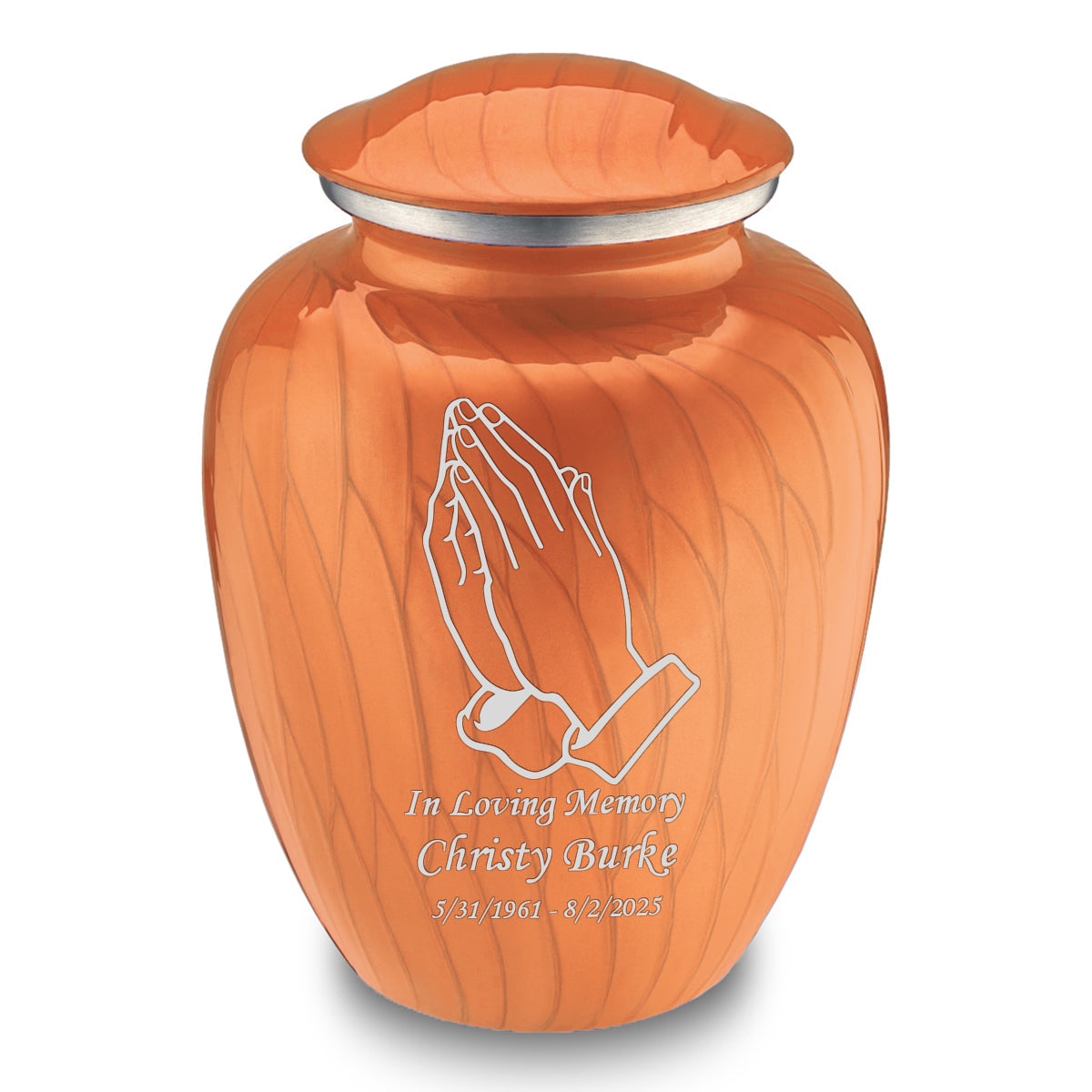 Adult Embrace Pearl Orange Praying Hands Cremation Urn