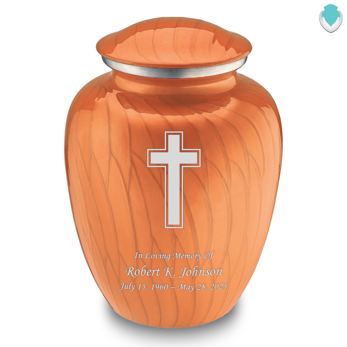 Adult Embrace Pearl Orange Simple Cross Cremation Urn