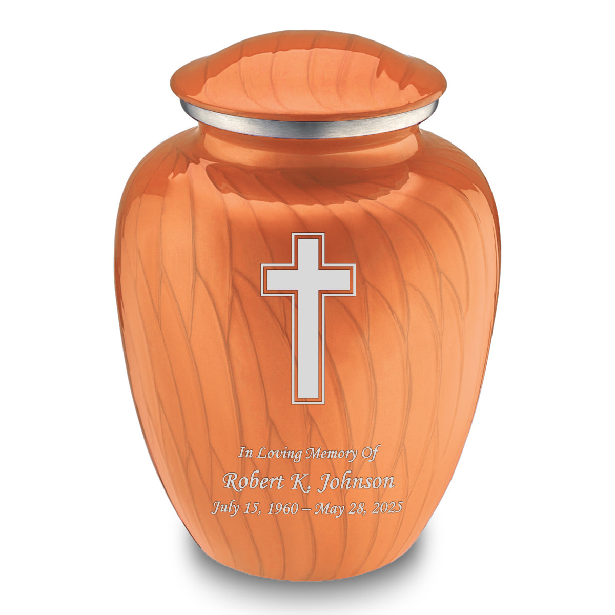 Adult Embrace Pearl Orange Simple Cross Cremation Urn