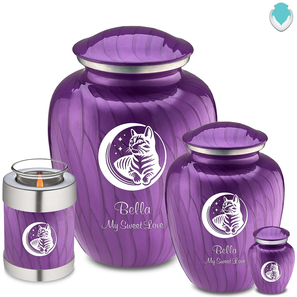 Large Embrace Pearl Purple Pet Cute Cat Cremation Urn
