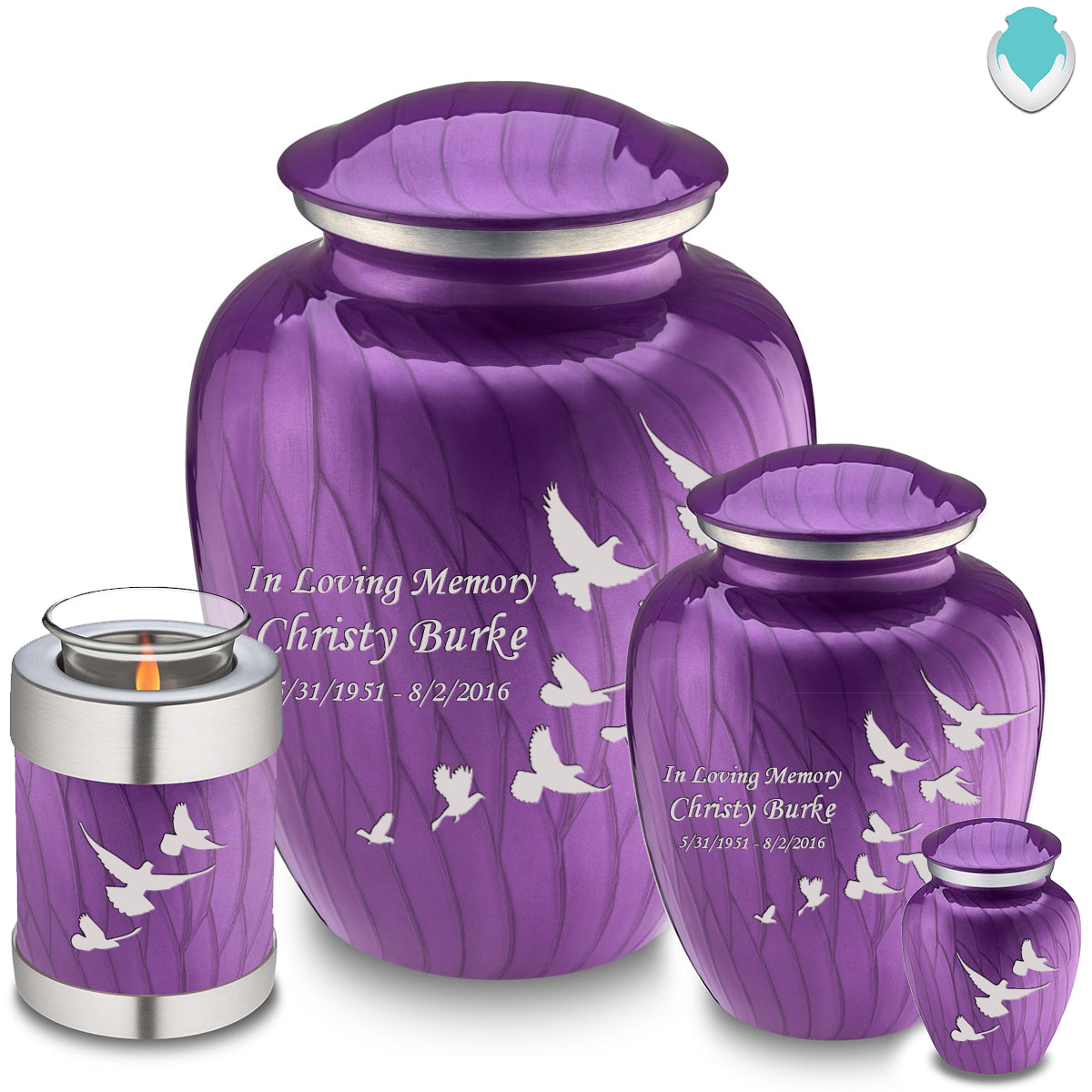 Keepsake Embrace Pearl Purple Doves Cremation Urn
