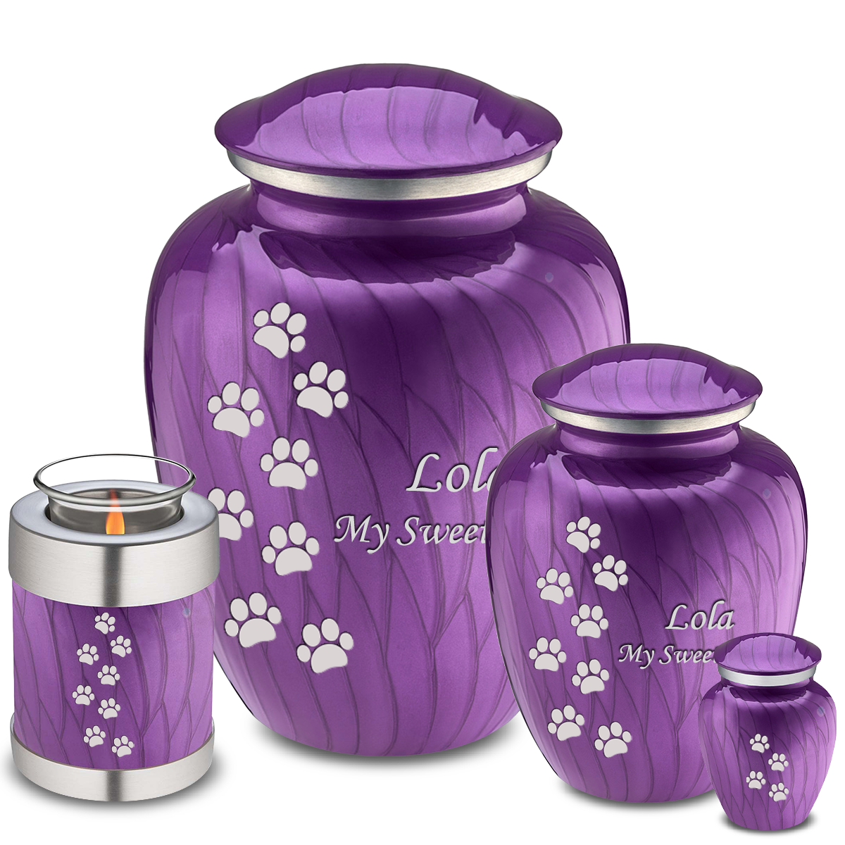Medium Embrace Pearl Purple Walking Paws Pet Cremation Urn