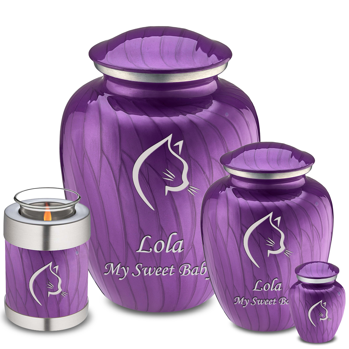 Medium Embrace Pearl Purple Cat Pet Cremation Urn