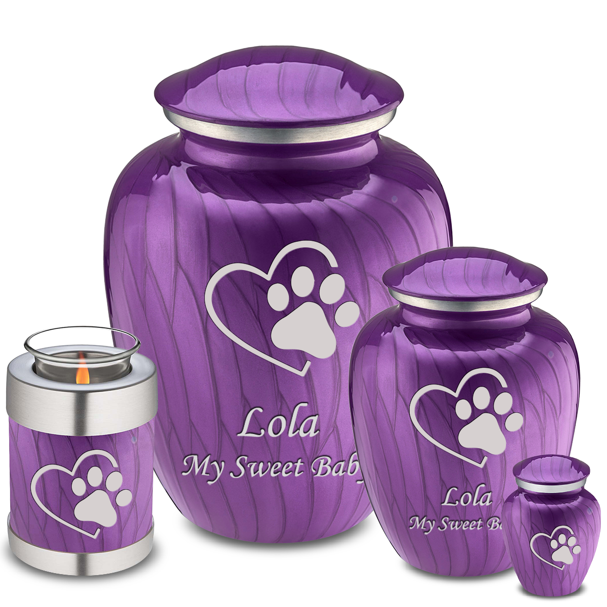 Medium Embrace Pearl Purple Single Paw Heart Pet Cremation Urn