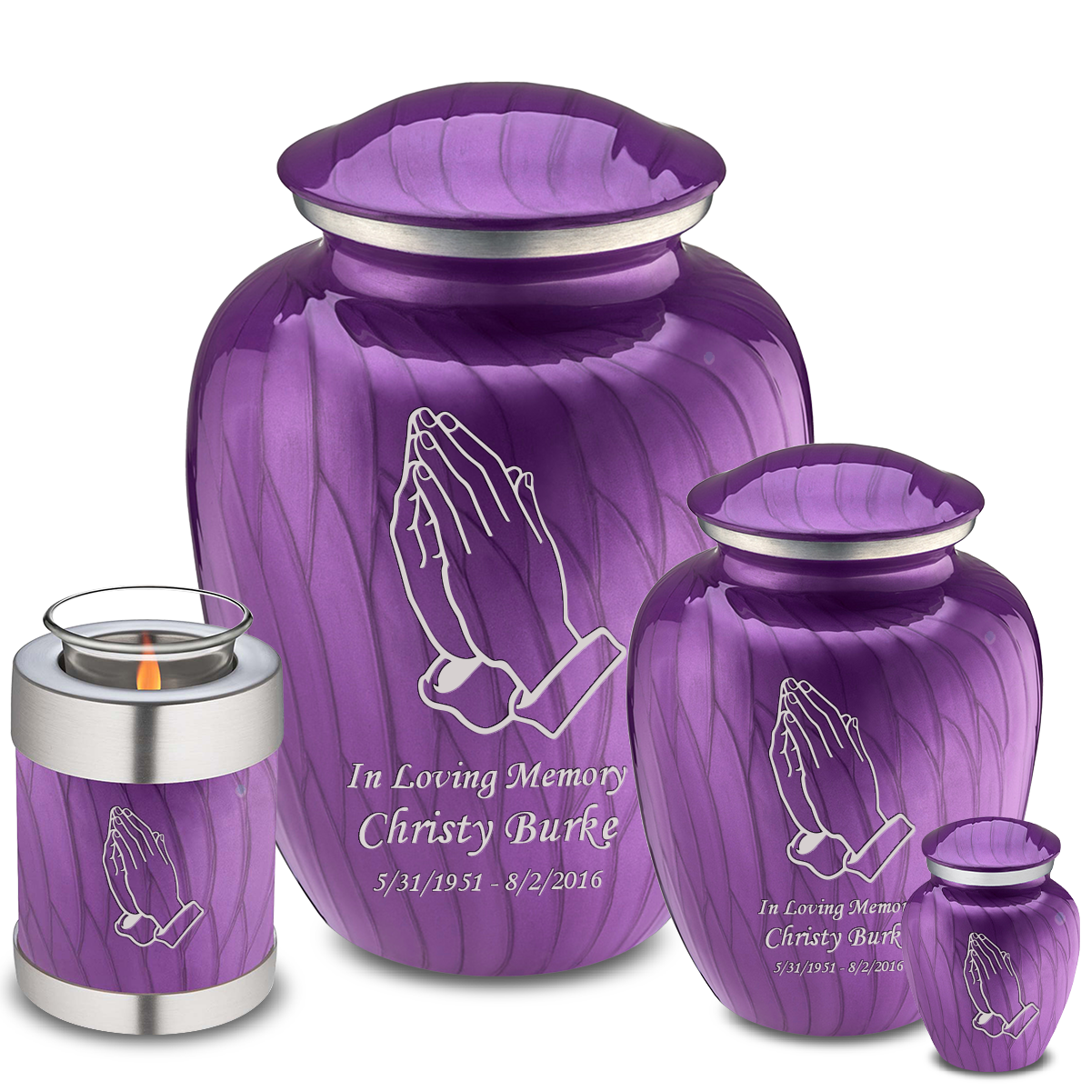 Keepsake Embrace Pearl Purple Praying Hands Cremation Urn