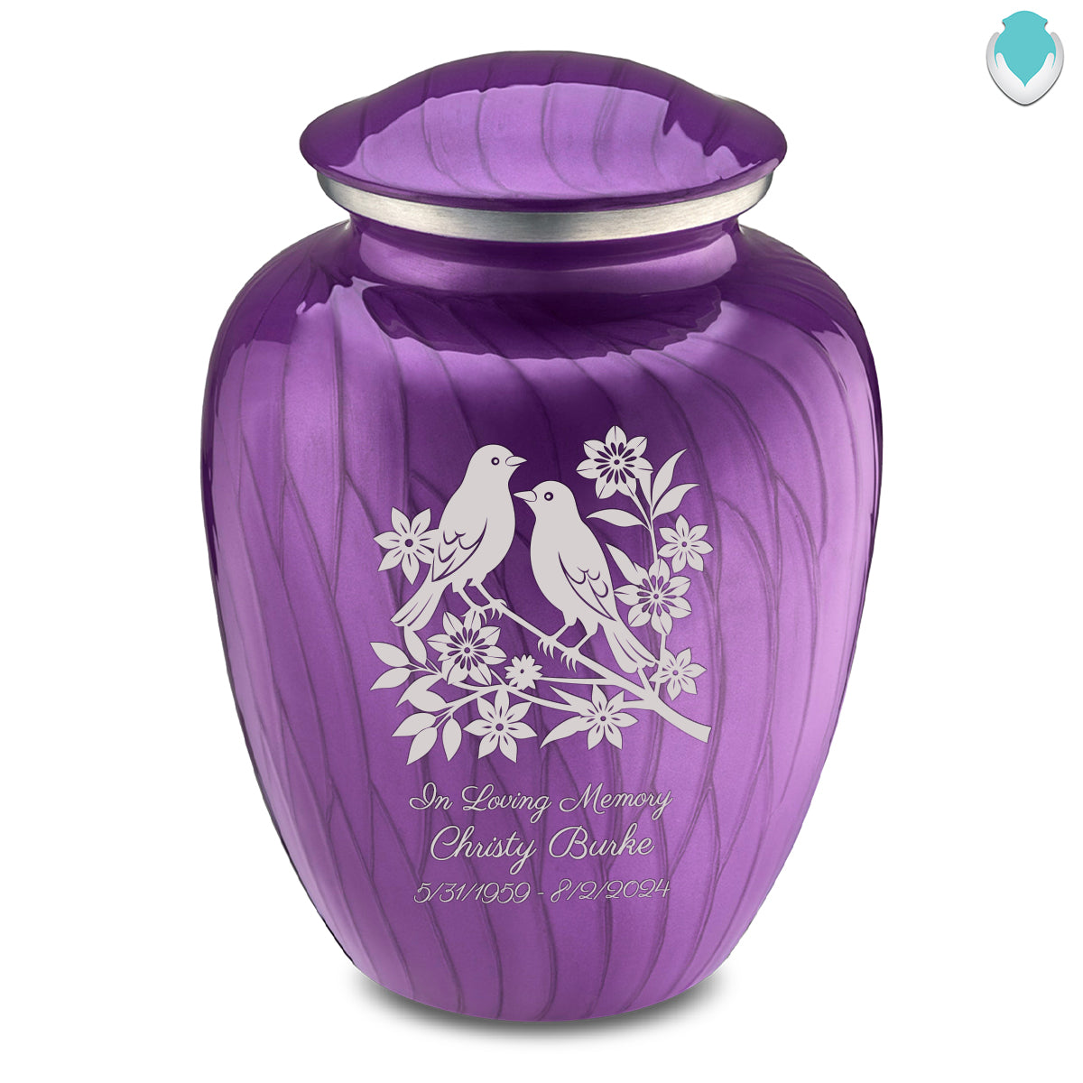 Adult Embrace Pearl Purple Songbirds Cremation Urn