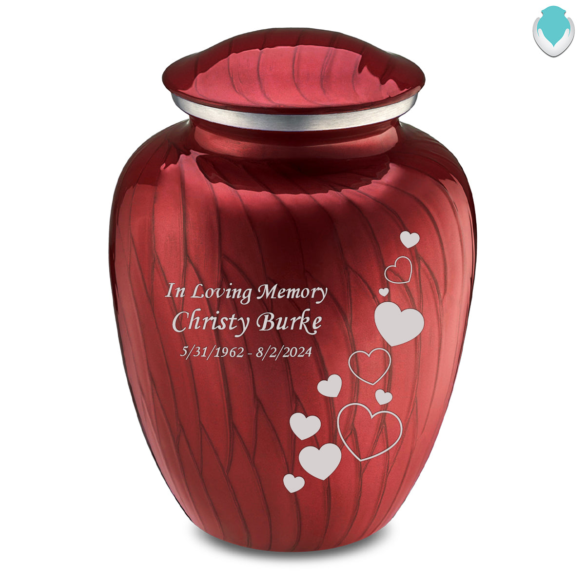 Adult Embrace Pearl Candy Red Floating Heart Cremation Urn
