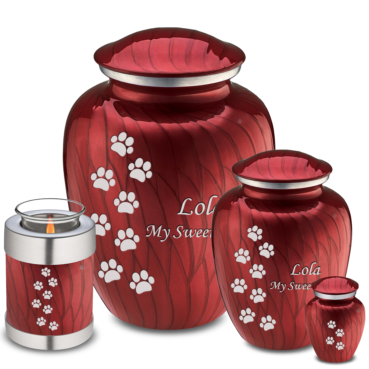 Large Embrace Pearl Candy Red Walking Paws Pet Cremation Urn