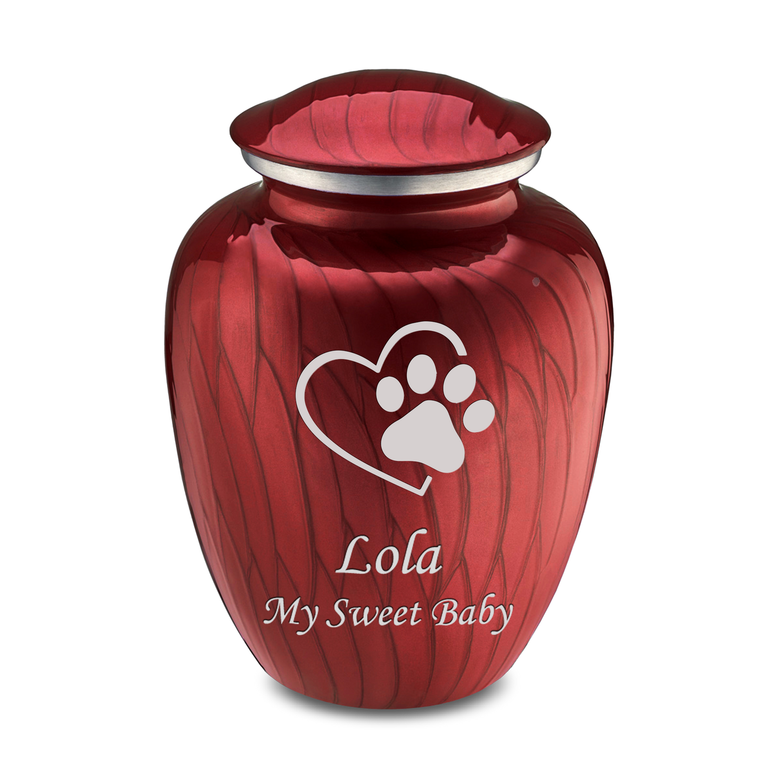 Large Embrace Pearl Candy Red Single Paw Heart Pet Cremation Urn