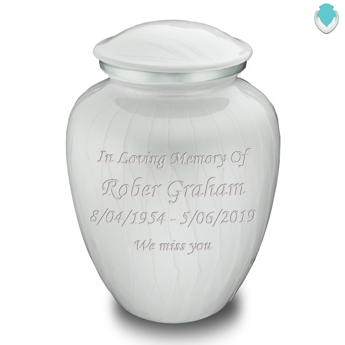 Adult Embrace Pearl White Custom Engraved Cremation Urn
