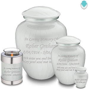Candle Holder Embrace Pearl White Custom Engraved Text Cremation Urn