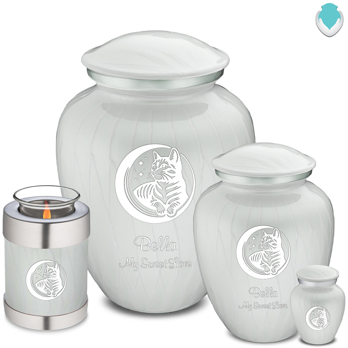 Large Embrace Pearl White Pet Cute Cat Cremation Urn