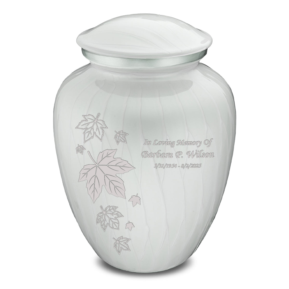 Adult Embrace Pearl White Falling Leaves Cremation Urn