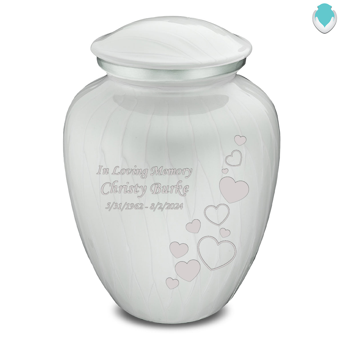 Adult Embrace Pearl White Floating Heart Cremation Urn