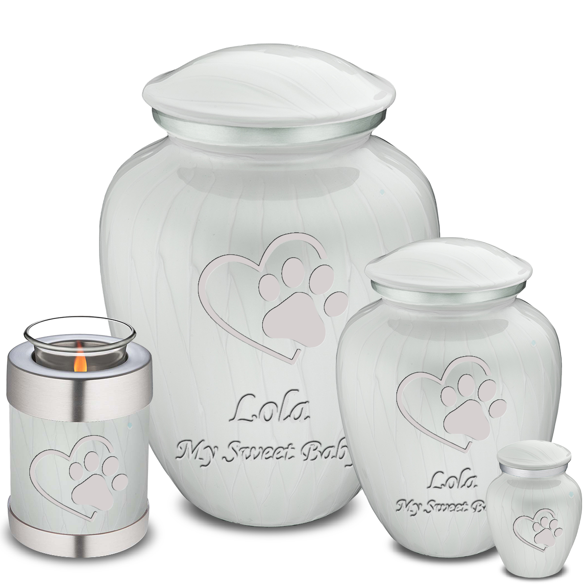 Medium Embrace Pearl White Single Paw Heart Pet Cremation Urn