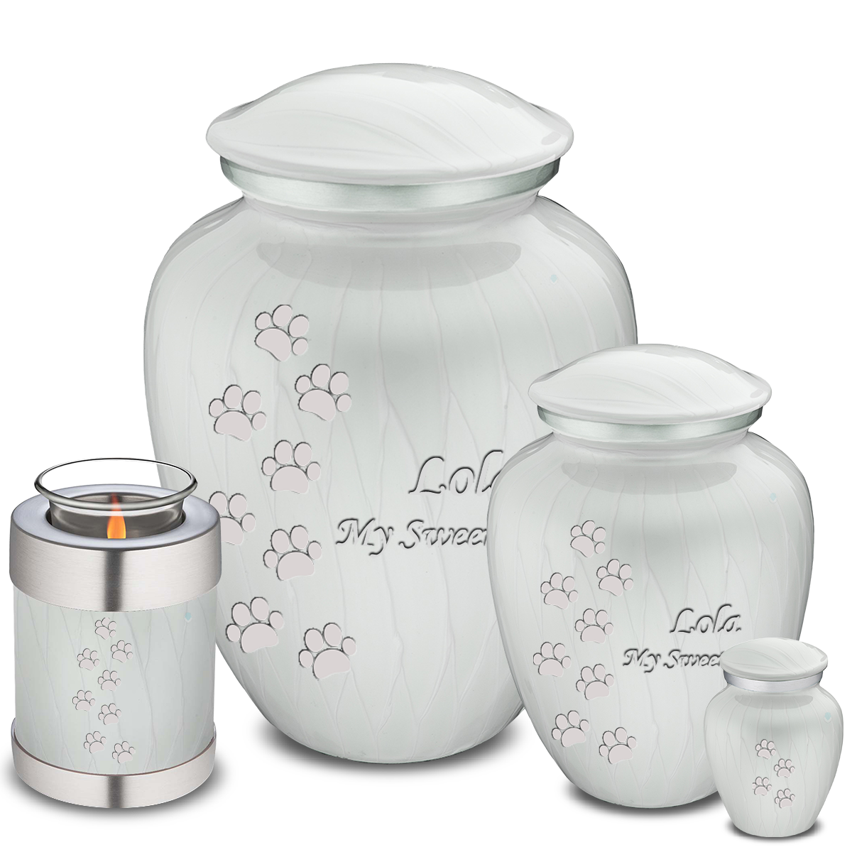Medium Embrace Pearl White Walking Paws Pet Cremation Urn