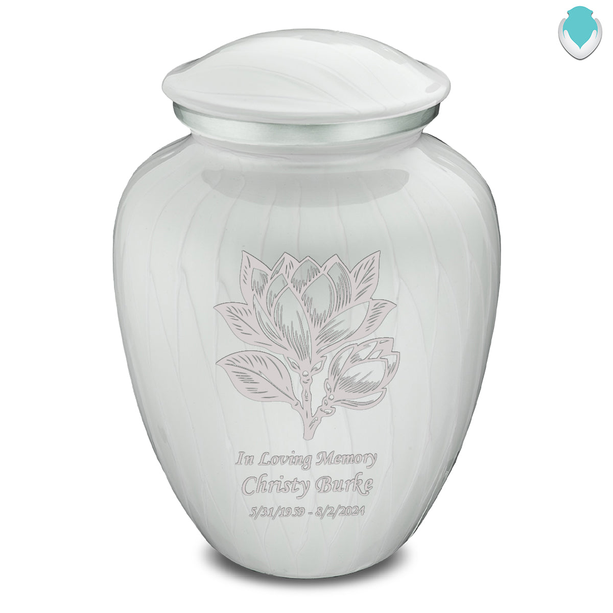 Adult Embrace Pearl White Magnolia Flower Cremation Urn