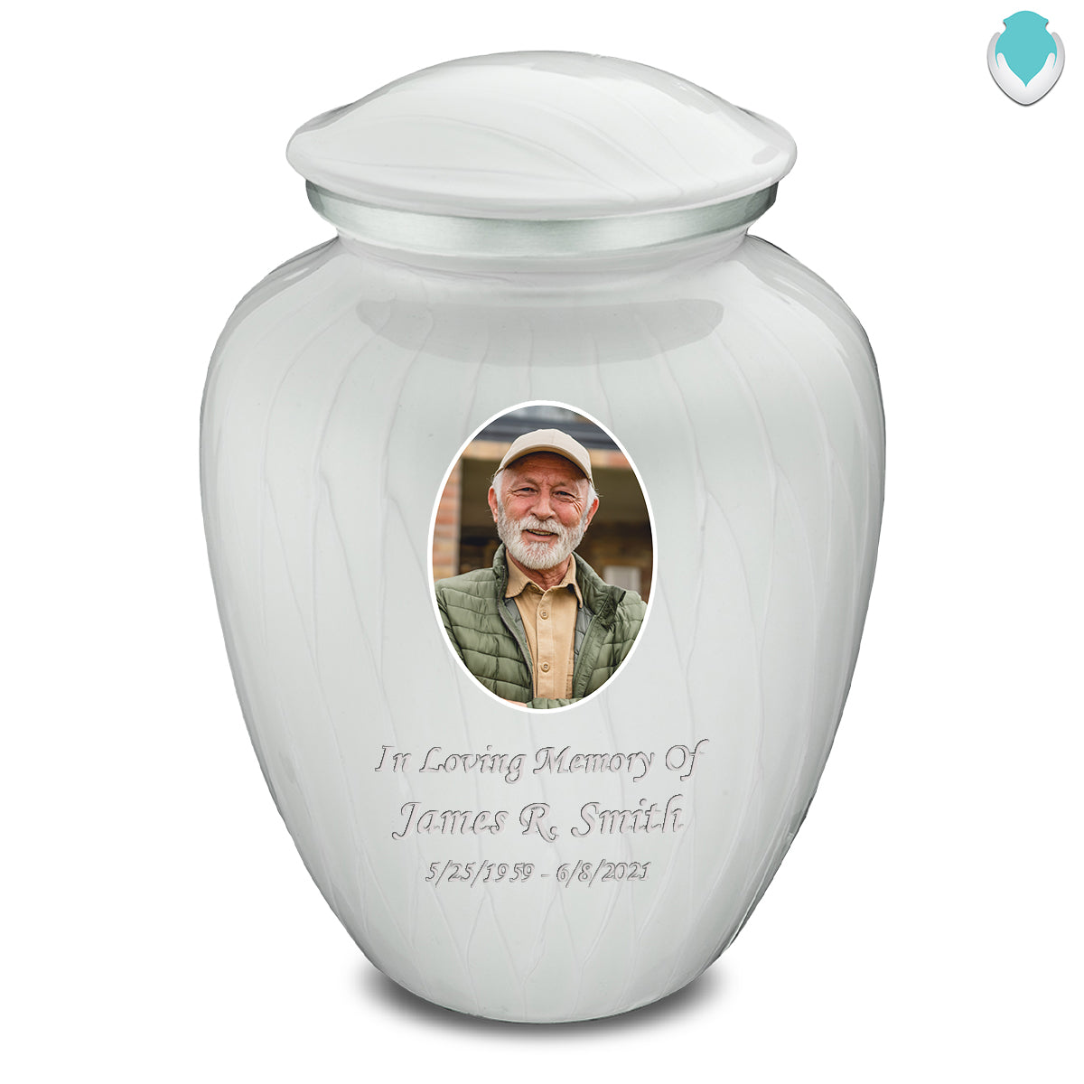 Adult Embrace Pearl White Portrait Cremation Urn