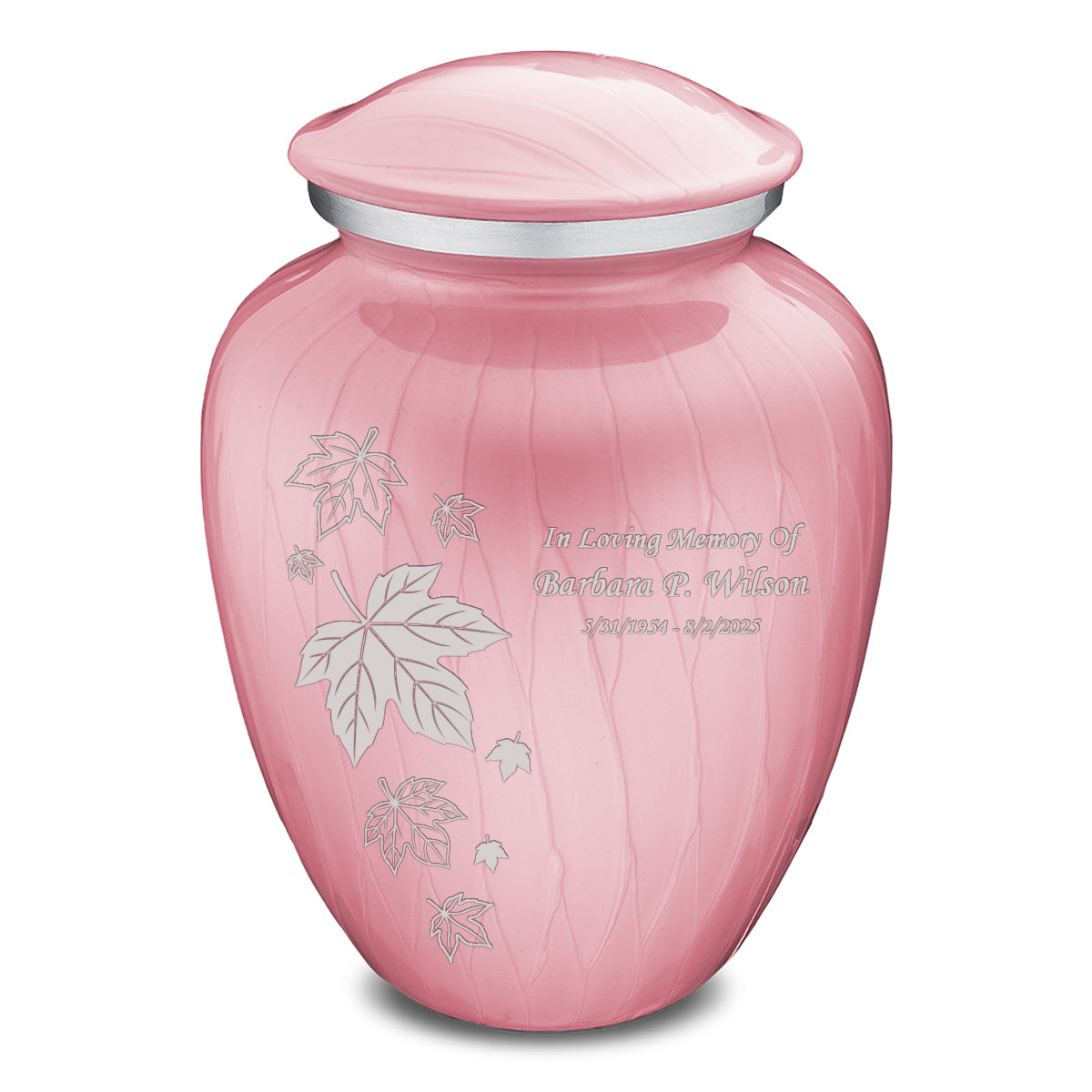 Adult Embrace Pearl Pink Falling Leaves Cremation Urn