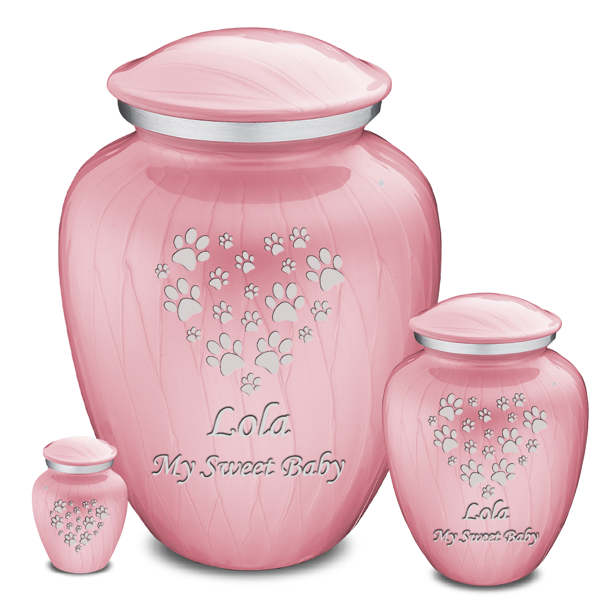 Large Embrace Pearl Light Pink Heart Paws Pet Cremation Urn