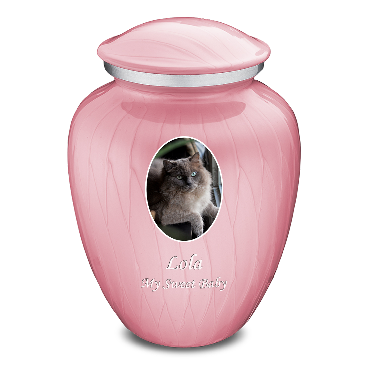 Adult Pet Embrace Pearl Pink Portrait Cremation Urn