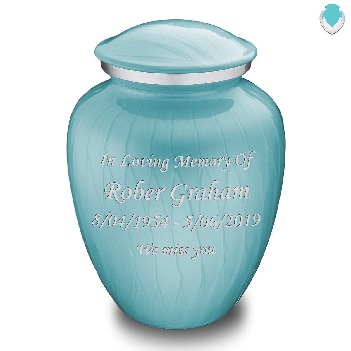 Adult Embrace Pearl Light Blue Custom Engraved Cremation Urn