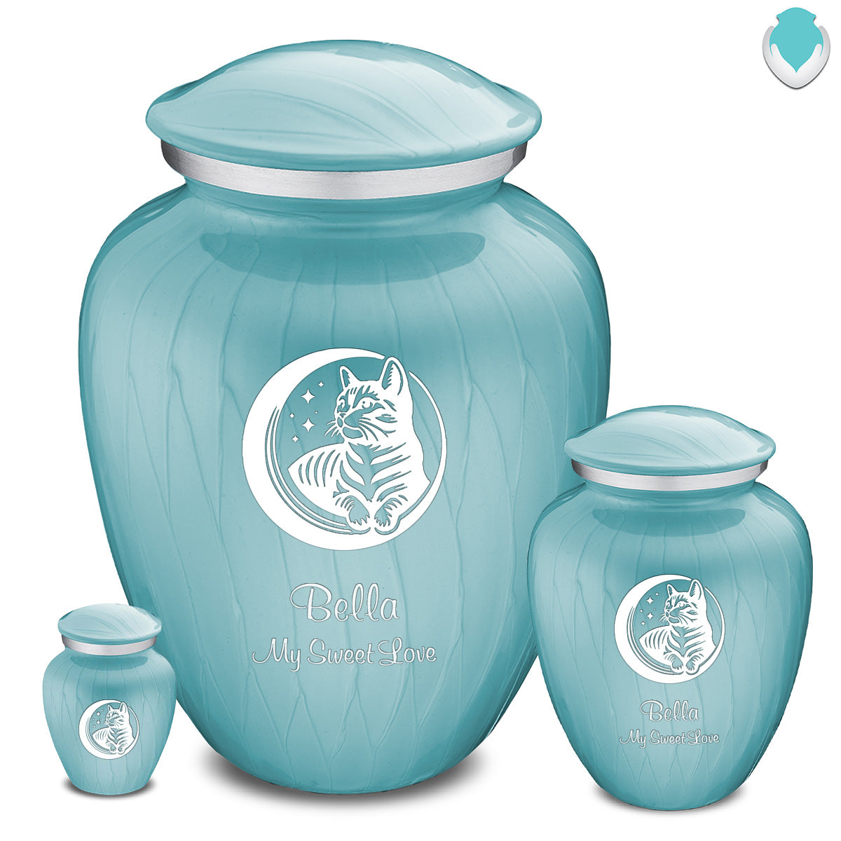 Large Embrace Pearl Light Blue Pet Cute Cat Cremation Urn