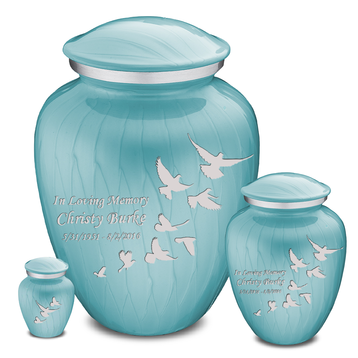 Adult Embrace Pearl Light Blue Doves Cremation Urn