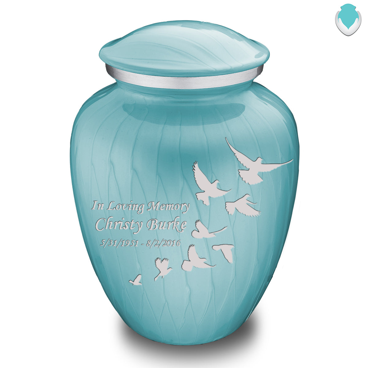 Adult Embrace Pearl Light Blue Doves Cremation Urn