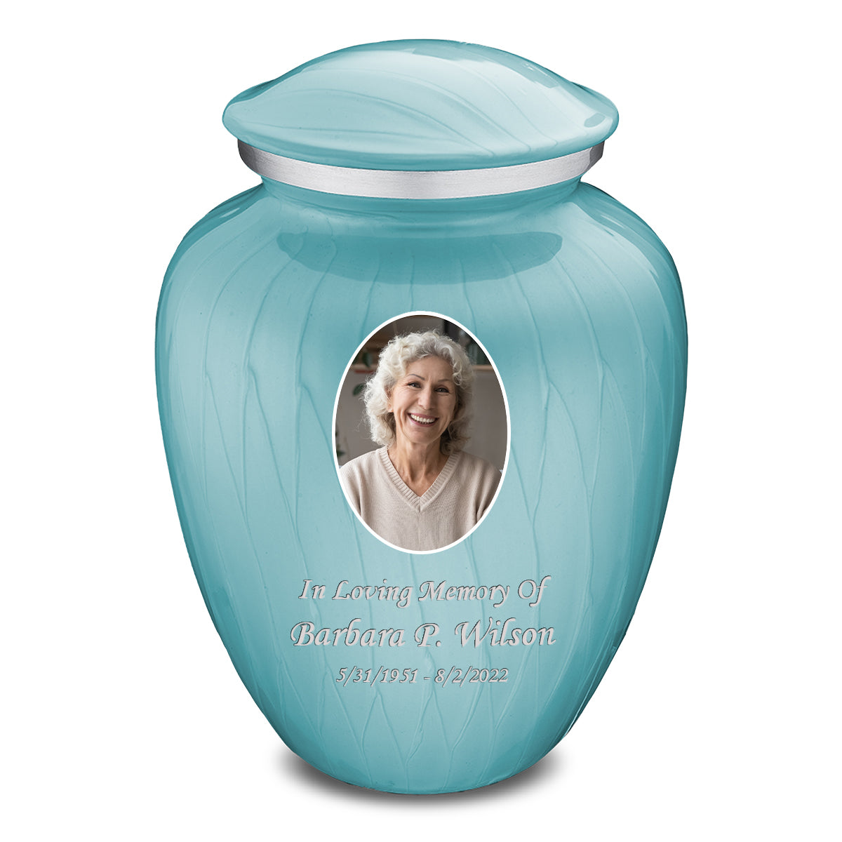 Adult Embrace Pearl Light Blue Portrait Cremation Urn