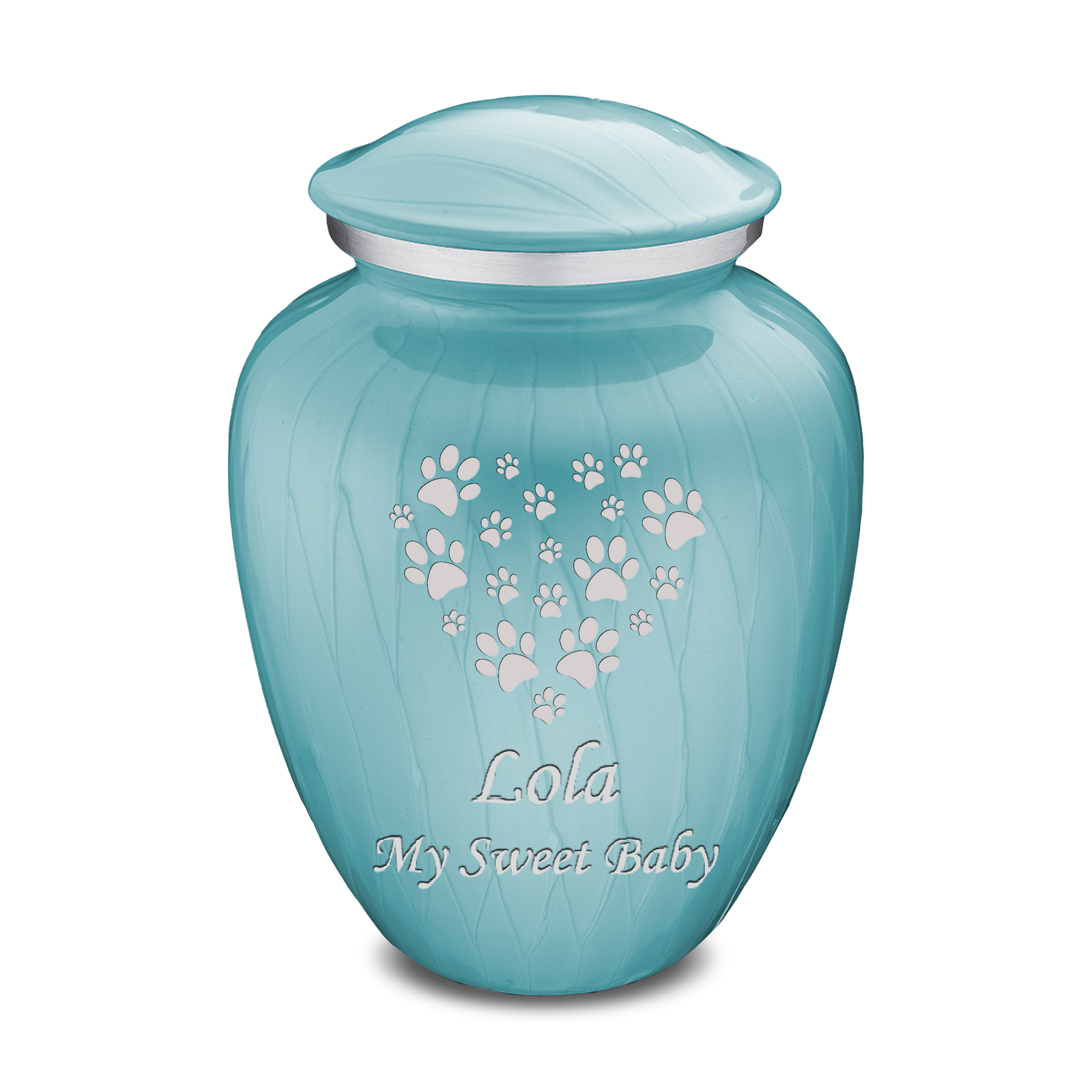 Large Embrace Pearl Light Blue Heart Paws Pet Cremation Urn