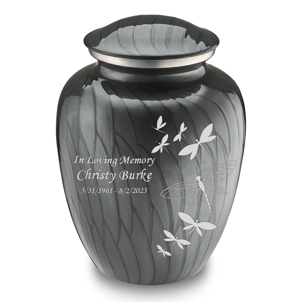 Adult Embrace Pearl Silver Dragonflies Cremation Urn