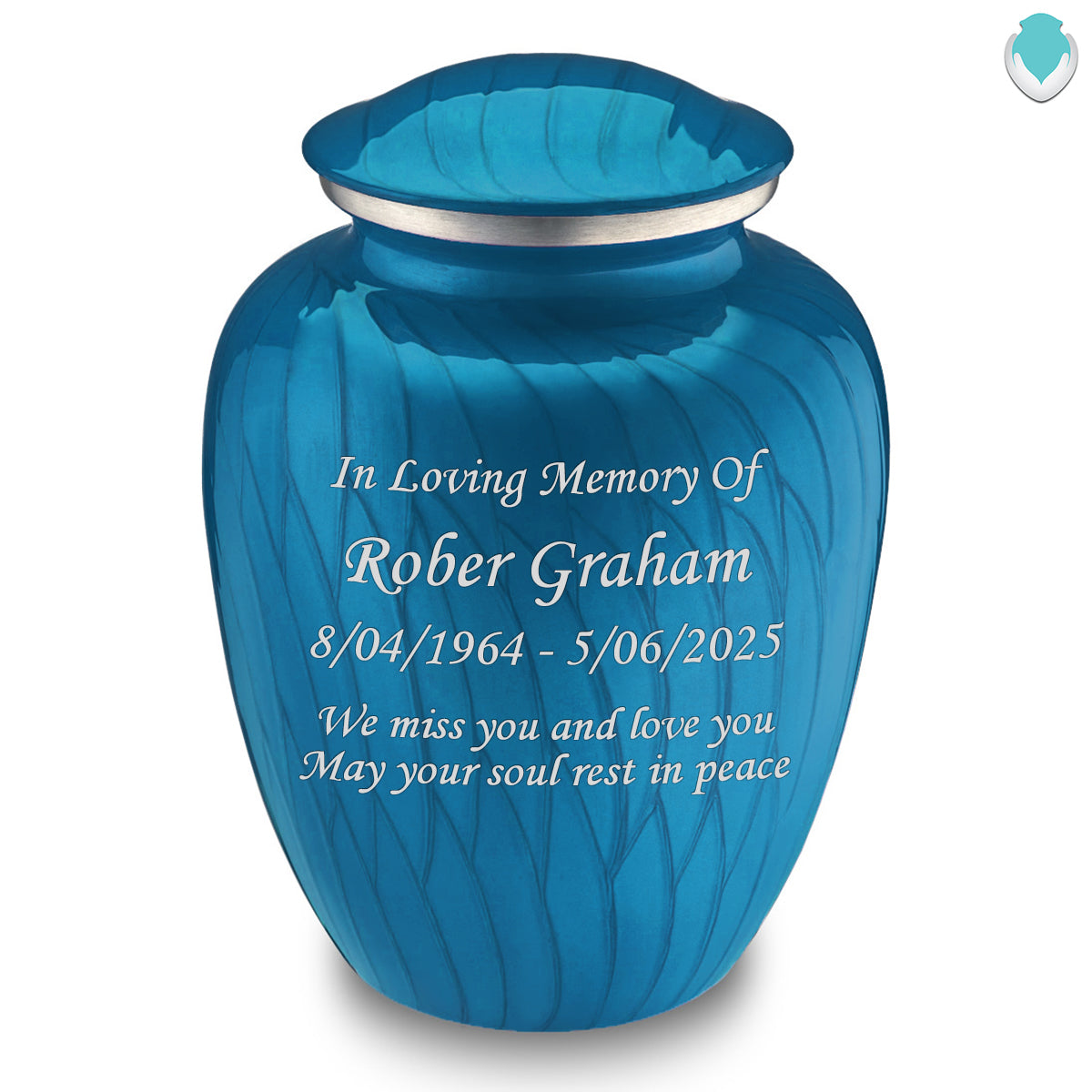 Adult Embrace Pearl Racing Blue Custom Engraved Cremation Urn