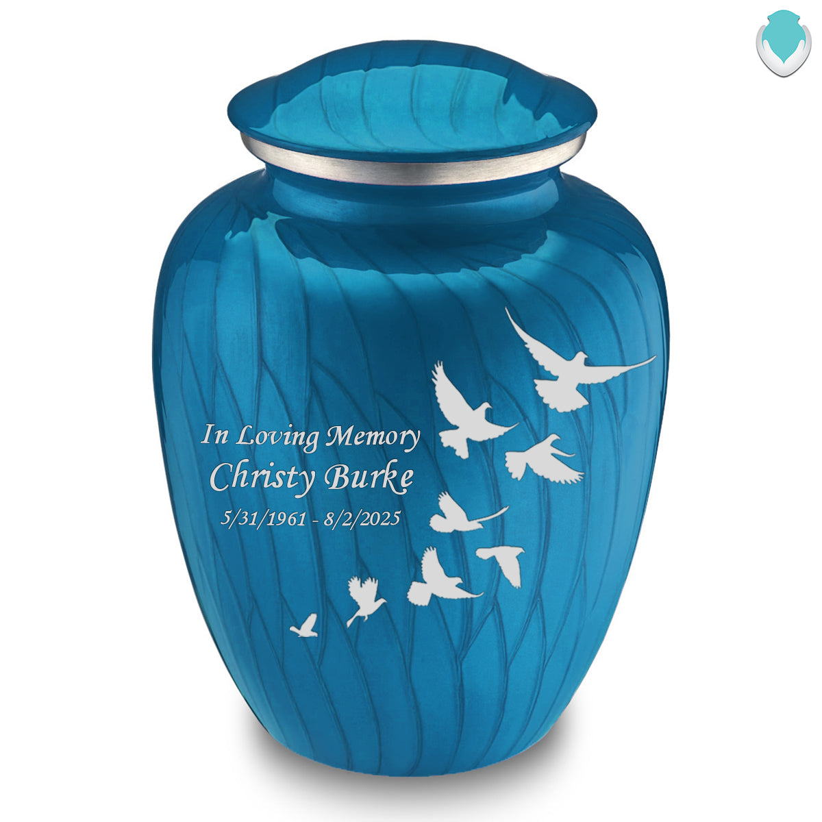Adult Embrace Pearl Racing Blue Doves Cremation Urn