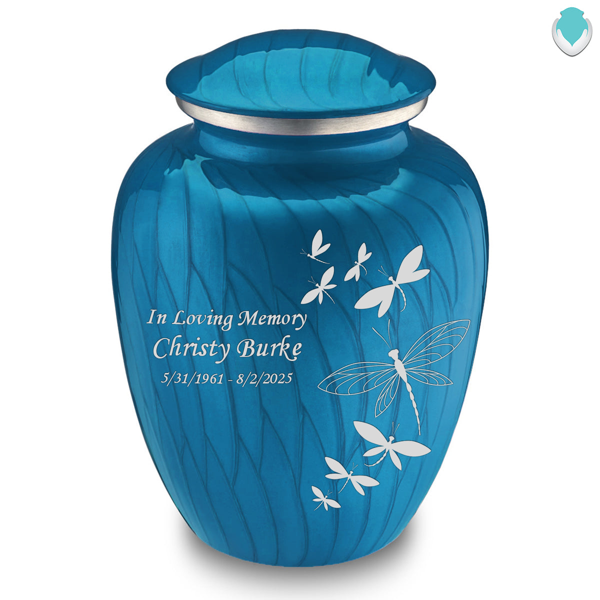 Adult Embrace Pearl Racing Blue Dragonflies Cremation Urn